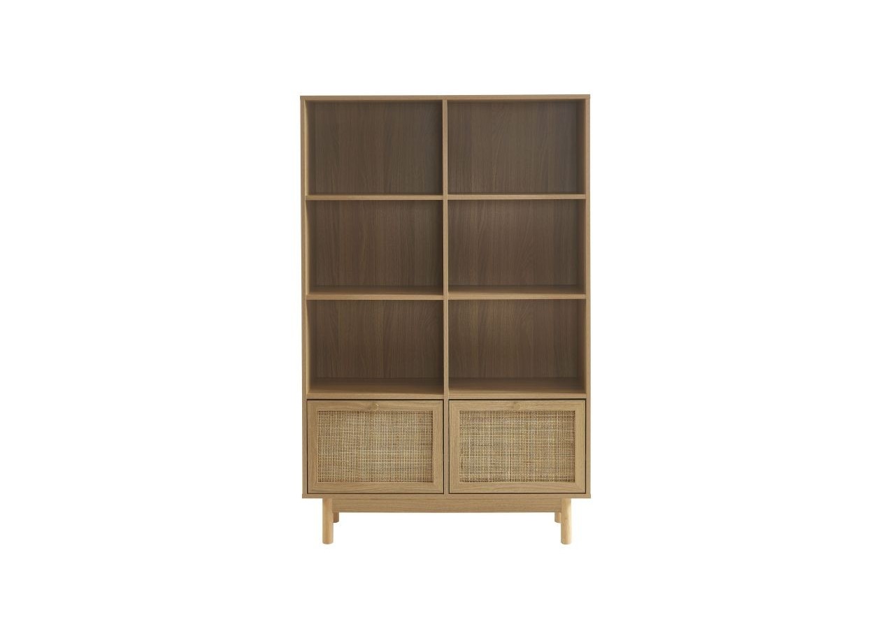 Bibliothèque HELENA effet chêne et cannage rotin 100cm