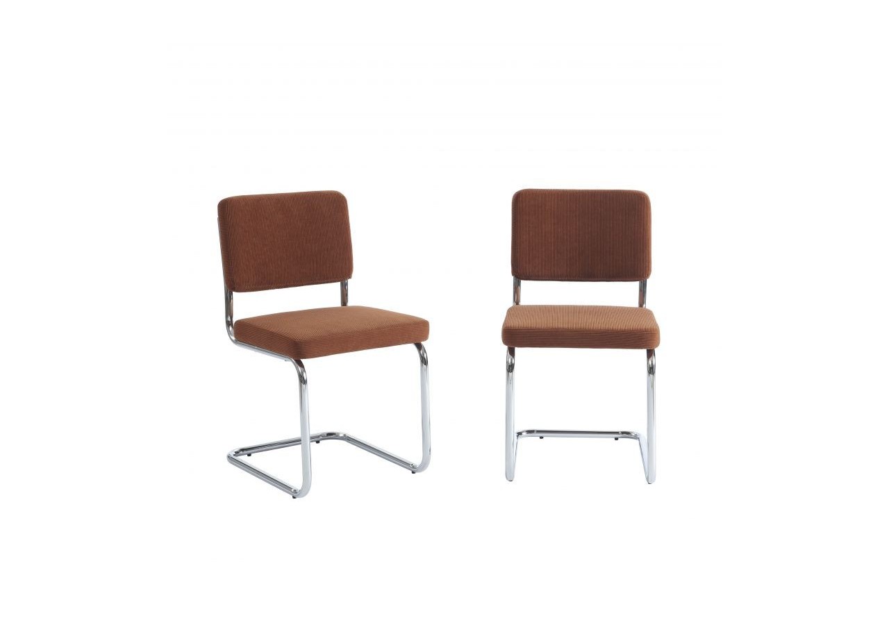 Lot de 2 chaises JACK velours côtelé terre de sienne pieds métal chromé
