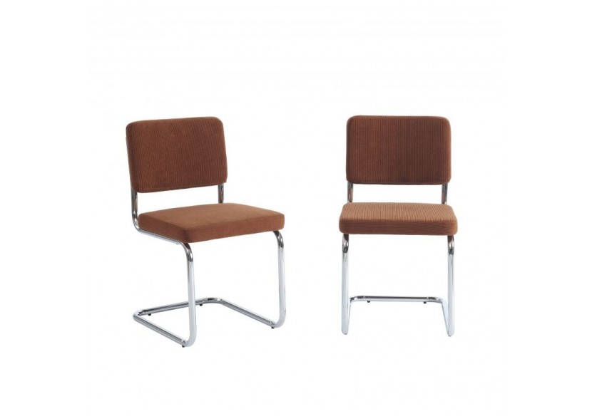 Lot de 2 chaises JACK velours côtelé terre de sienne pieds métal chromé