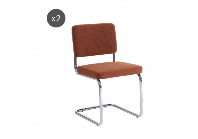 Lot de 2 chaises JACK velours côtelé terre de sienne pieds métal chromé