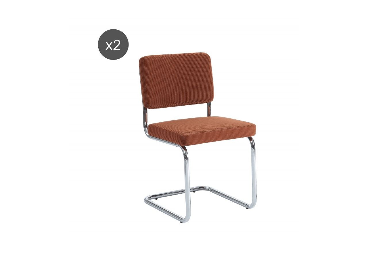Lot de 2 chaises JACK velours côtelé terre de sienne pieds métal chromé