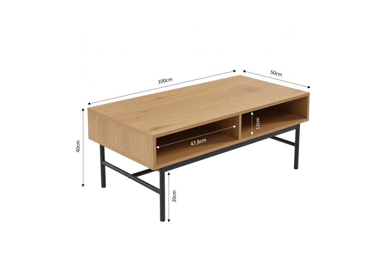 Table basse JAMES effet chêne pieds métal noir