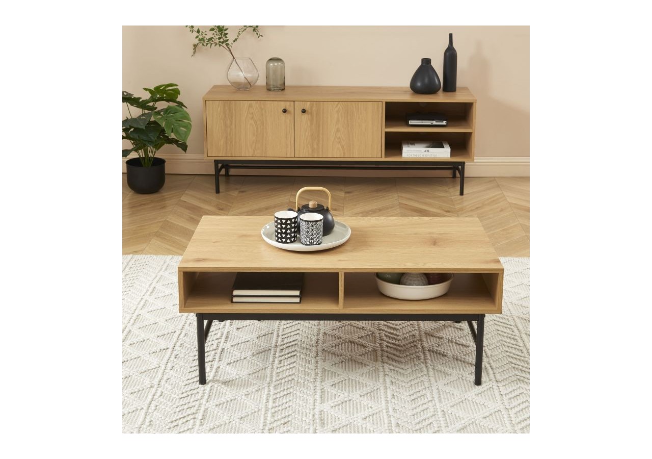 Table basse JAMES effet chêne pieds métal noir