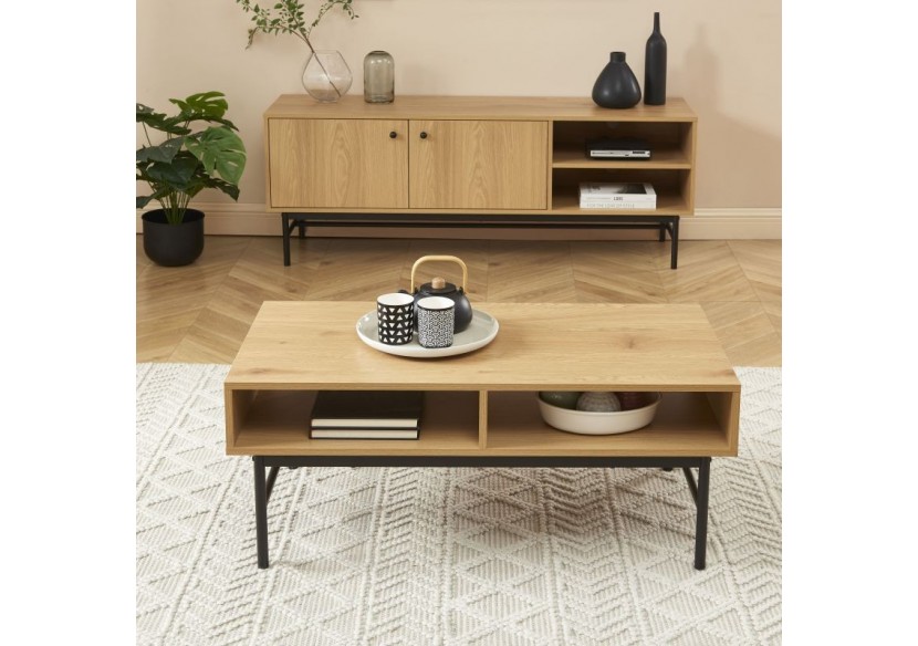 Table basse JAMES effet chêne pieds métal noir