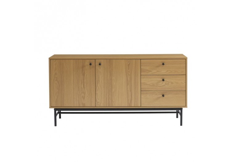 Buffet bas JAMES effet chêne pieds métal noir 150cm