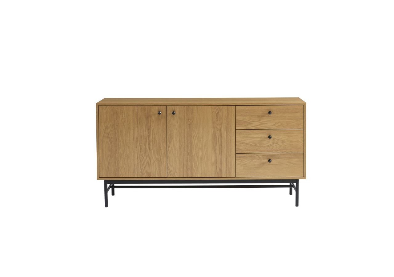 Buffet bas JAMES effet chêne pieds métal noir 150cm