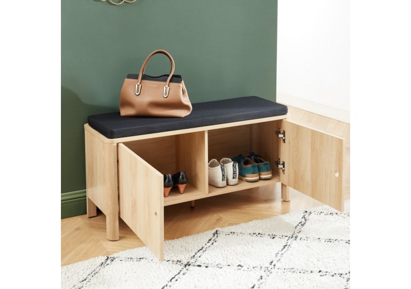 Banc à chaussures JAPENDI effet chêne et gris anthracite 100cm