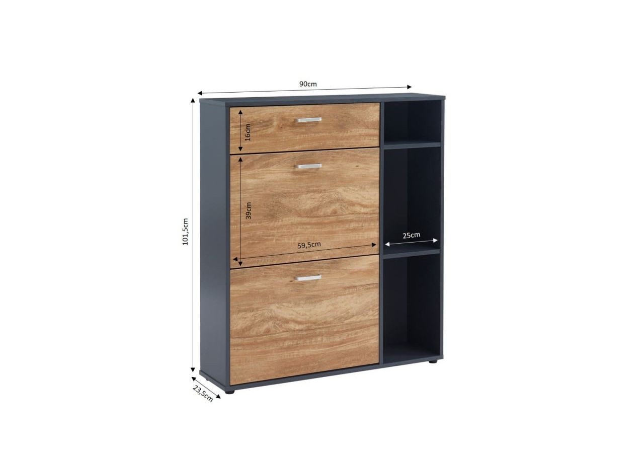 Meuble à chaussures LAZARE gris et effet bois 3 portes 90cm