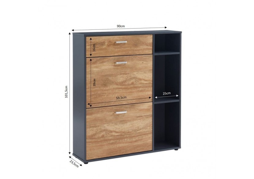 Meuble à chaussures LAZARE gris et effet bois 3 portes 90cm