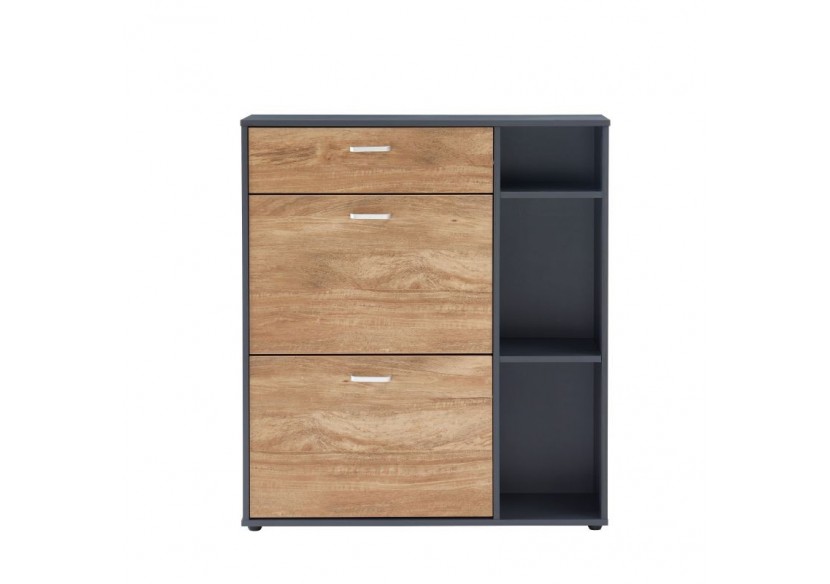 Meuble à chaussures LAZARE gris et effet bois 3 portes 90cm