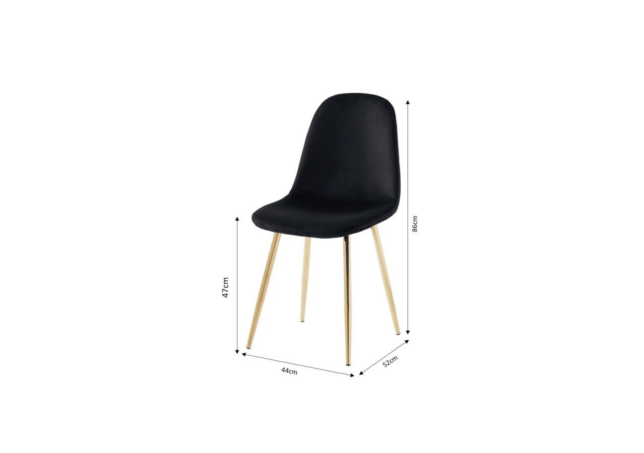 Lot de 4 chaises LENA velours noir pieds métal doré