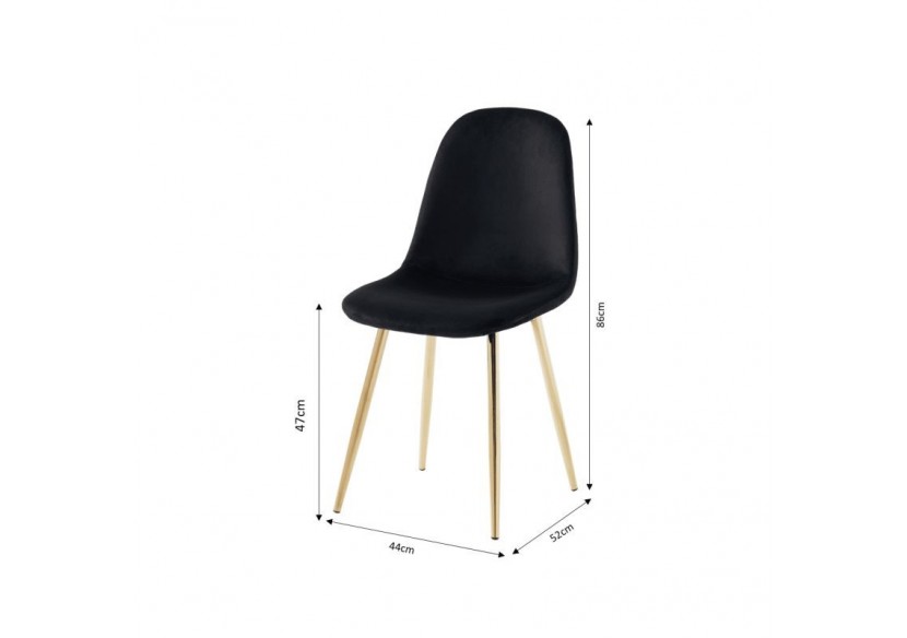 Lot de 4 chaises LENA velours noir pieds métal doré