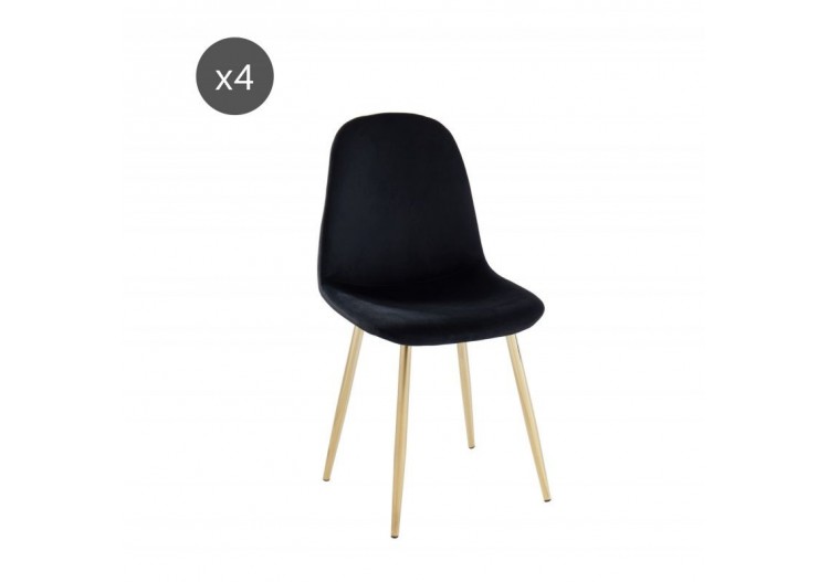 Lot de 4 chaises LENA velours noir pieds métal doré