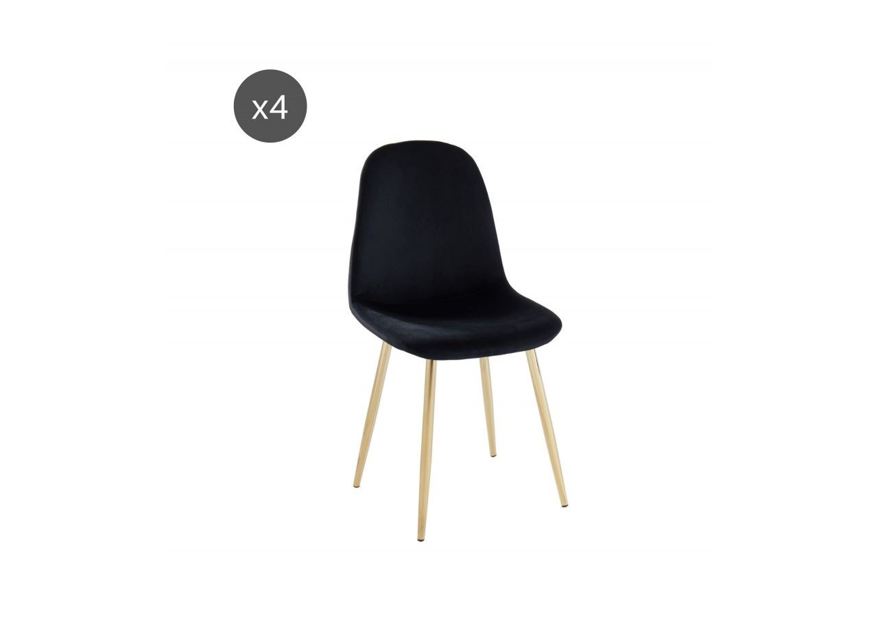 Lot de 4 chaises LENA velours noir pieds métal doré