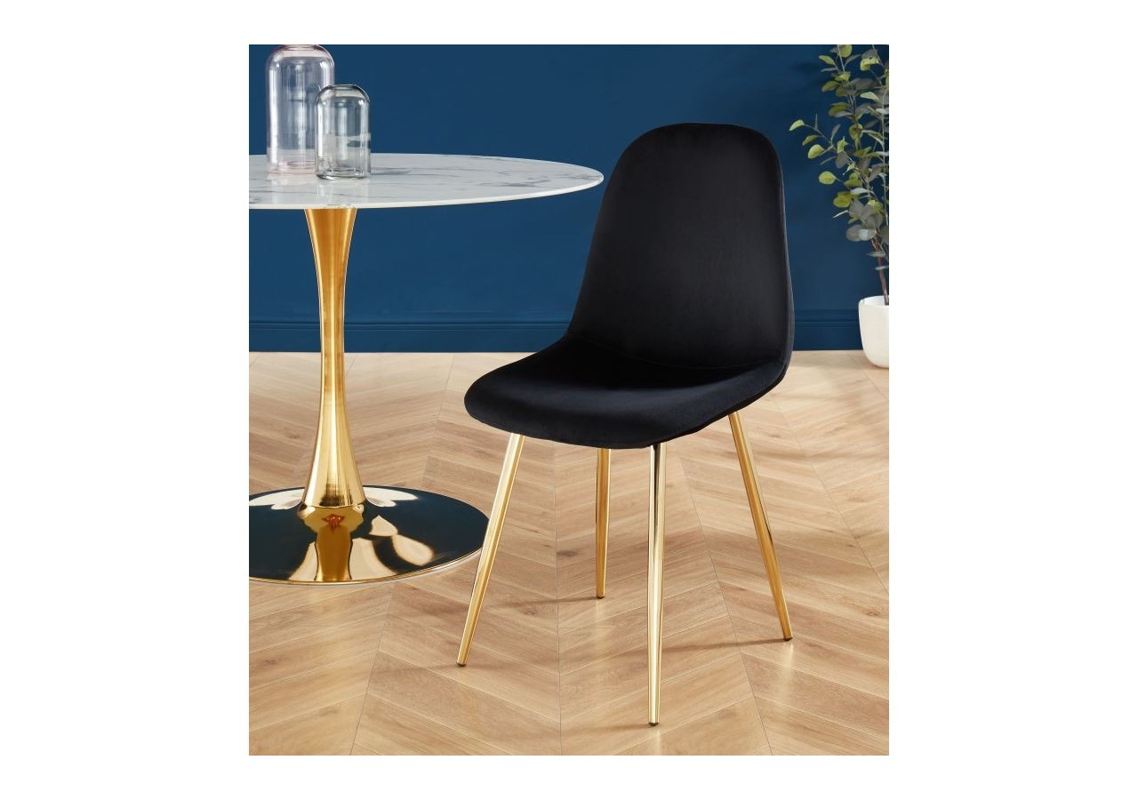 Lot de 4 chaises LENA velours noir pieds métal doré