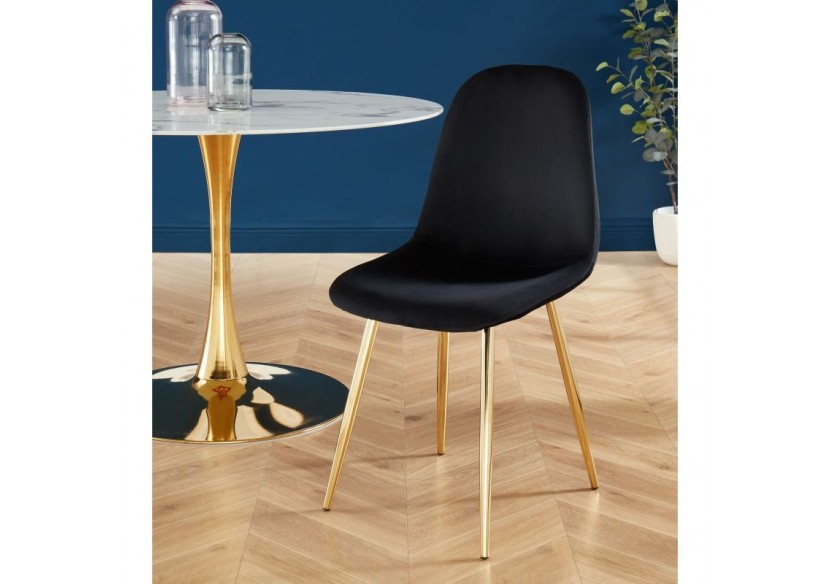 Lot de 4 chaises LENA velours noir pieds métal doré