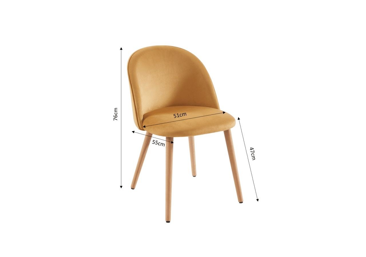 Lot de 2 chaises MACARON velours jaune ocre pieds hêtre massif