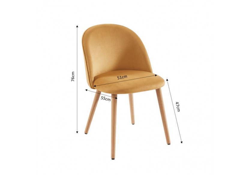 Lot de 2 chaises MACARON velours jaune ocre pieds hêtre massif