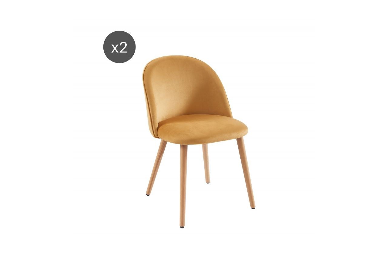 Lot de 2 chaises MACARON velours jaune ocre pieds hêtre massif