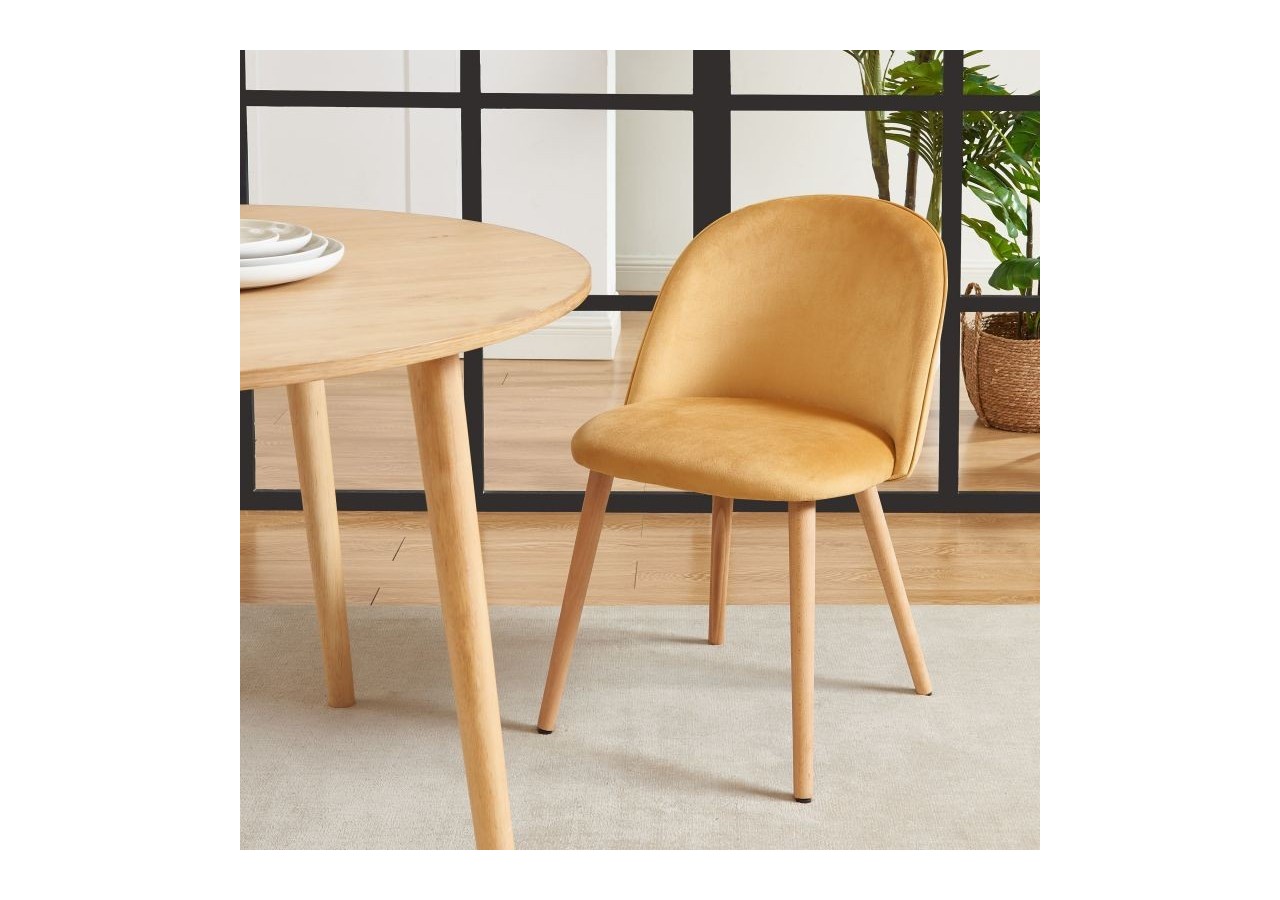 Lot de 2 chaises MACARON velours jaune ocre pieds hêtre massif