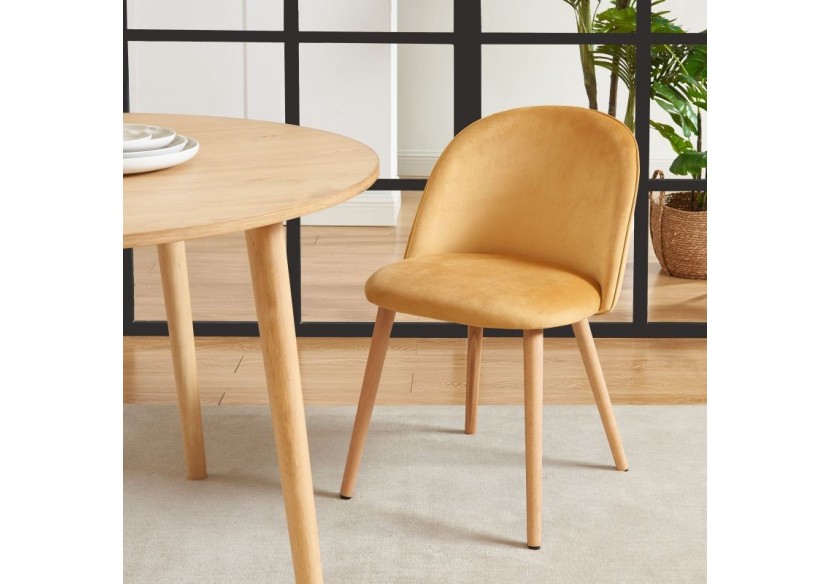 Lot de 2 chaises MACARON velours jaune ocre pieds hêtre massif