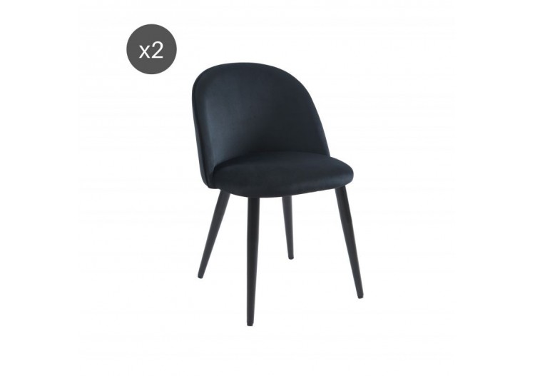 Lot de 2 chaises MACARON velours noir pieds métal noir