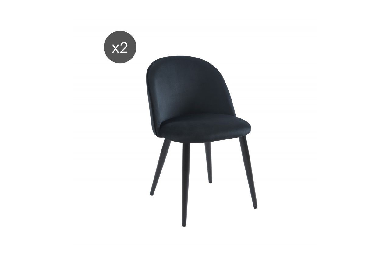 Lot de 2 chaises MACARON velours noir pieds métal noir