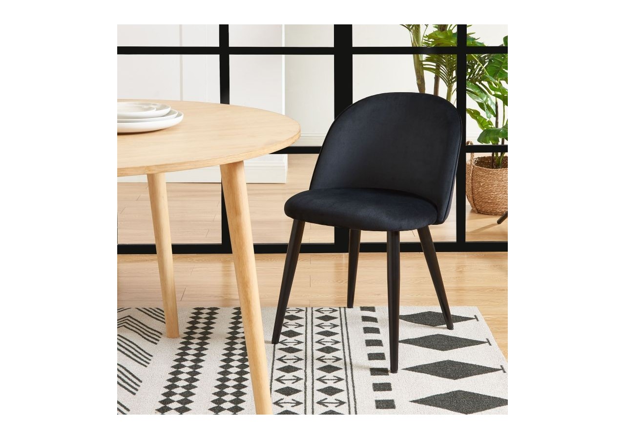 Lot de 2 chaises MACARON velours noir pieds métal noir