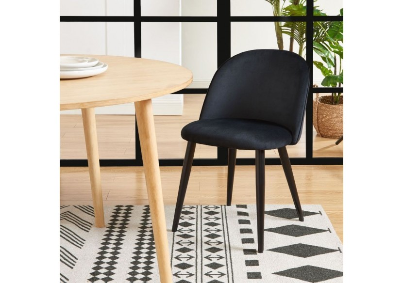 Lot de 2 chaises MACARON velours noir pieds métal noir