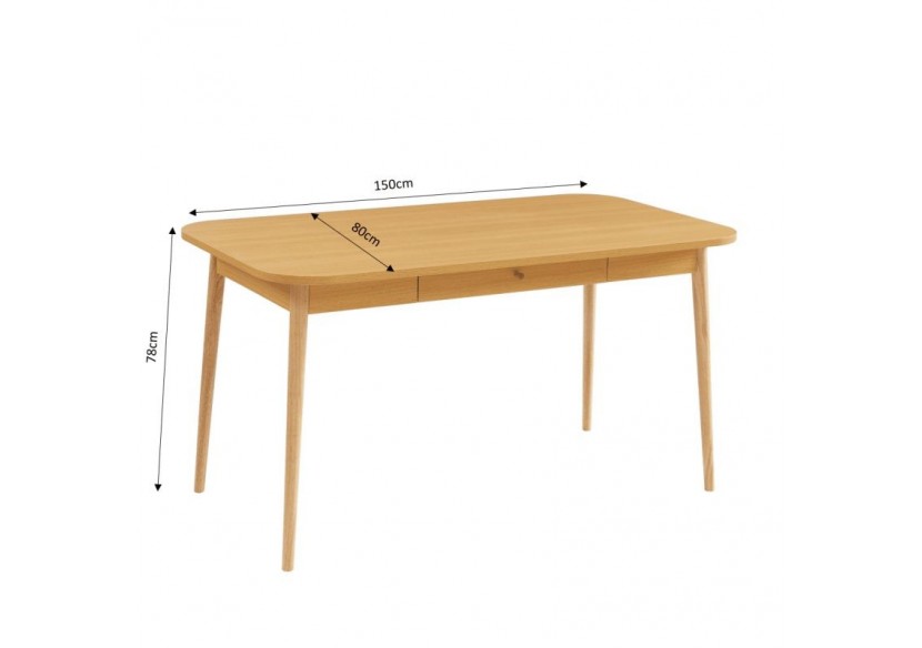 Table à manger MACARON effet chêne avec tiroir