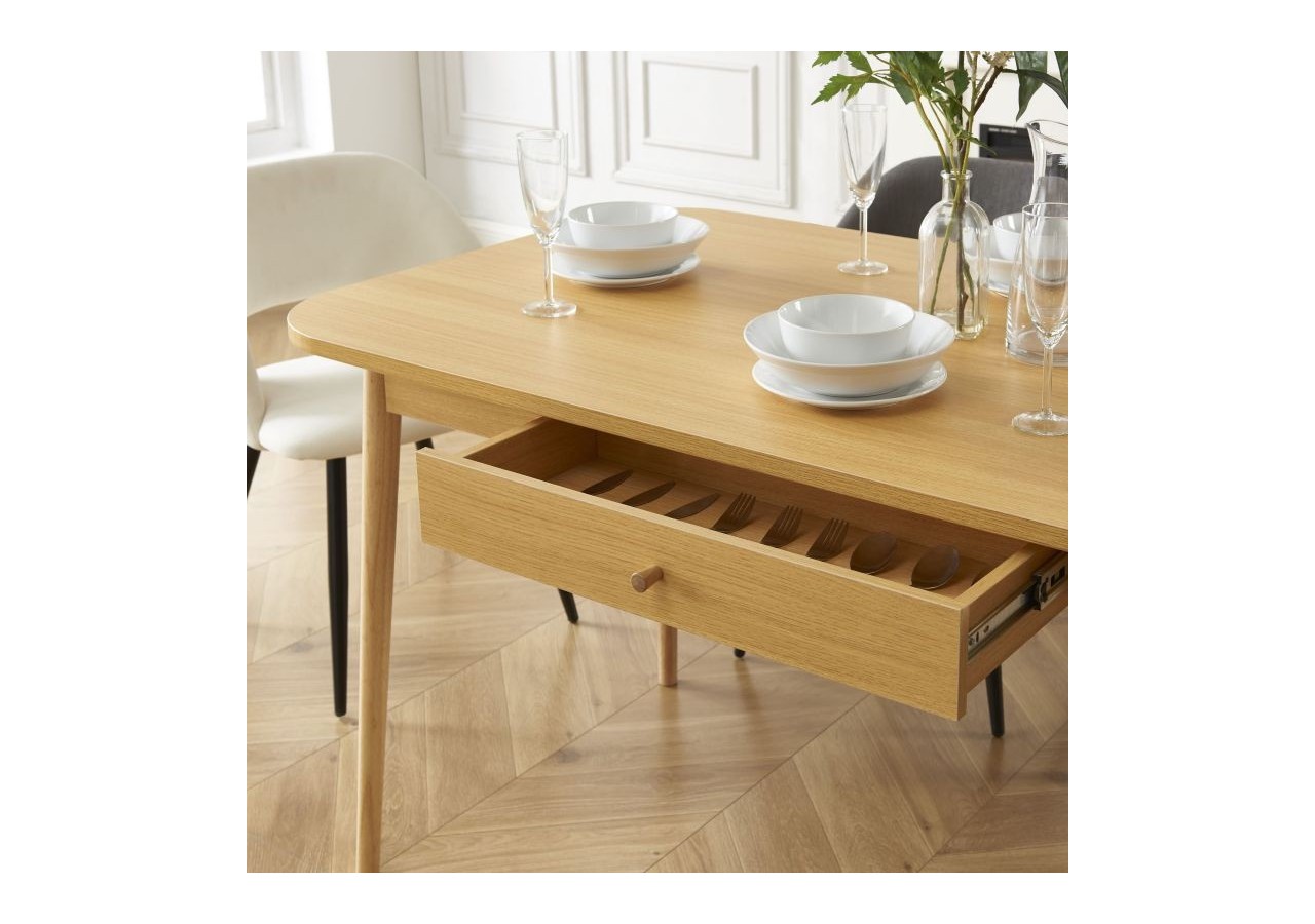 Table à manger MACARON effet chêne avec tiroir