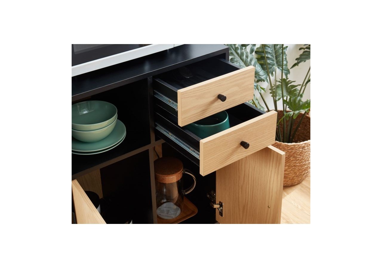 Buffet de cuisine MAX noir et effet chêne 60cm