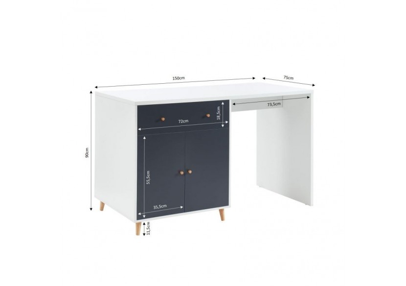 Ilot central MAX blanc et gris anthracite 150cm