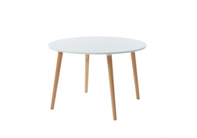 Table extensible ORACLE laqué blanc mat pieds en bois massif 120-160cm