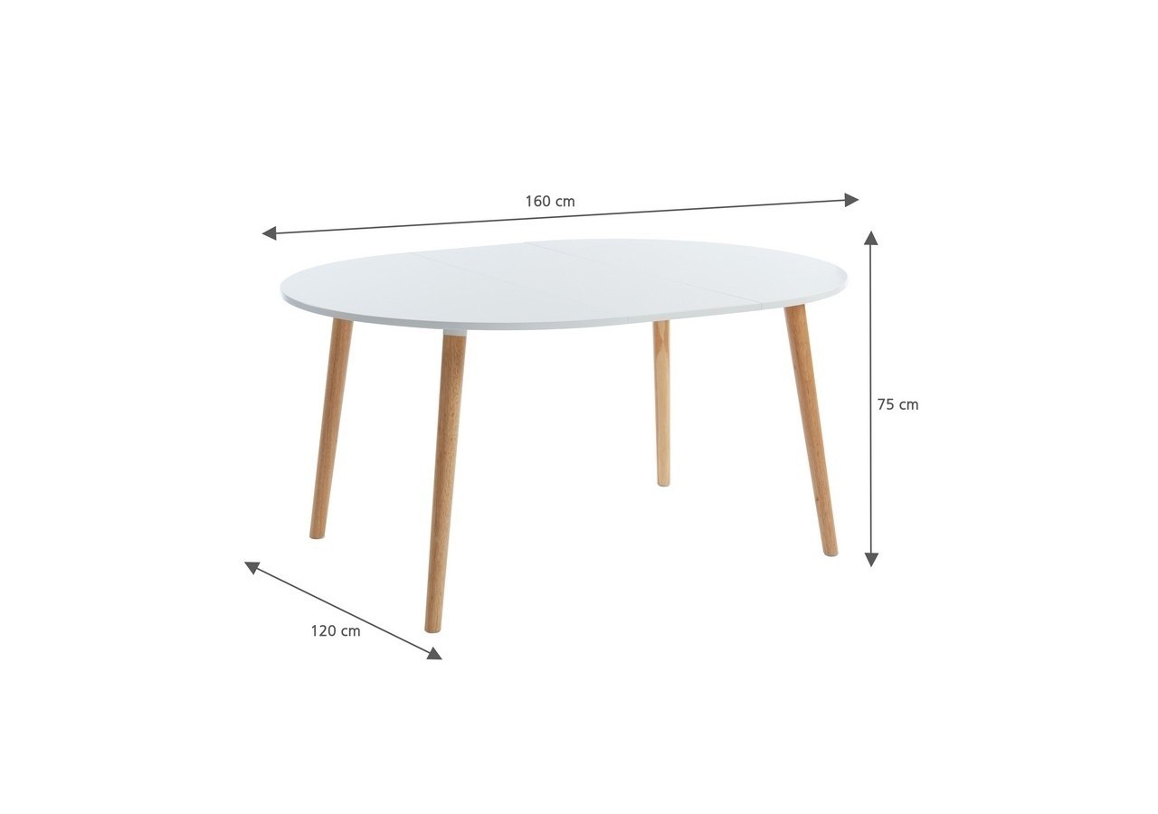 Table extensible ORACLE laqué blanc mat pieds en bois massif 120-160cm