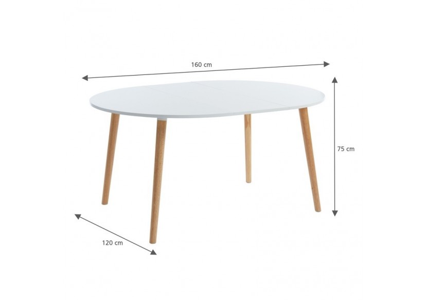 Table extensible ORACLE laqué blanc mat pieds en bois massif 120-160cm