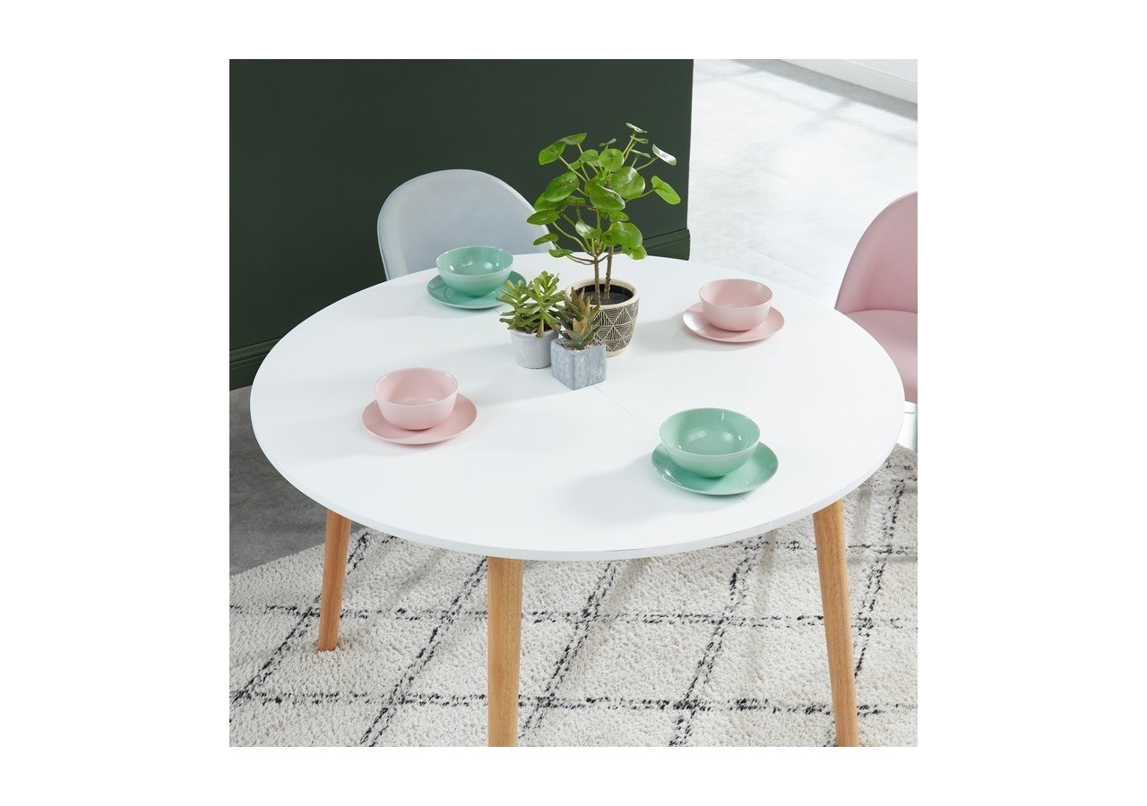 Table extensible ORACLE laqué blanc mat pieds en bois massif 120-160cm