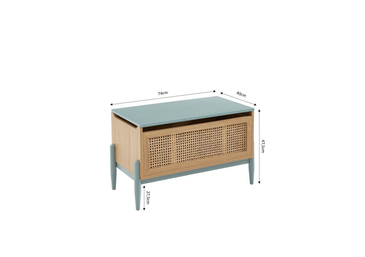 Coffre à jouet PABLO bleu et cannage rotin