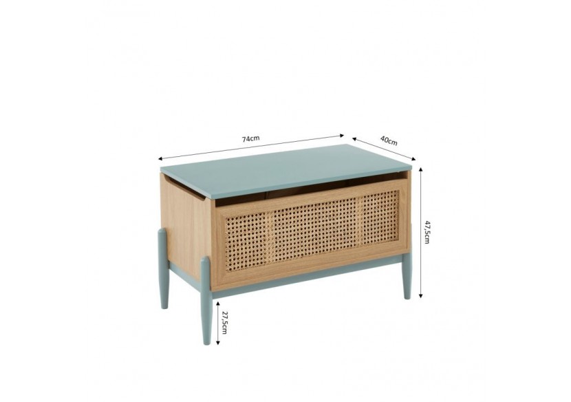 Coffre à jouet PABLO bleu et cannage rotin