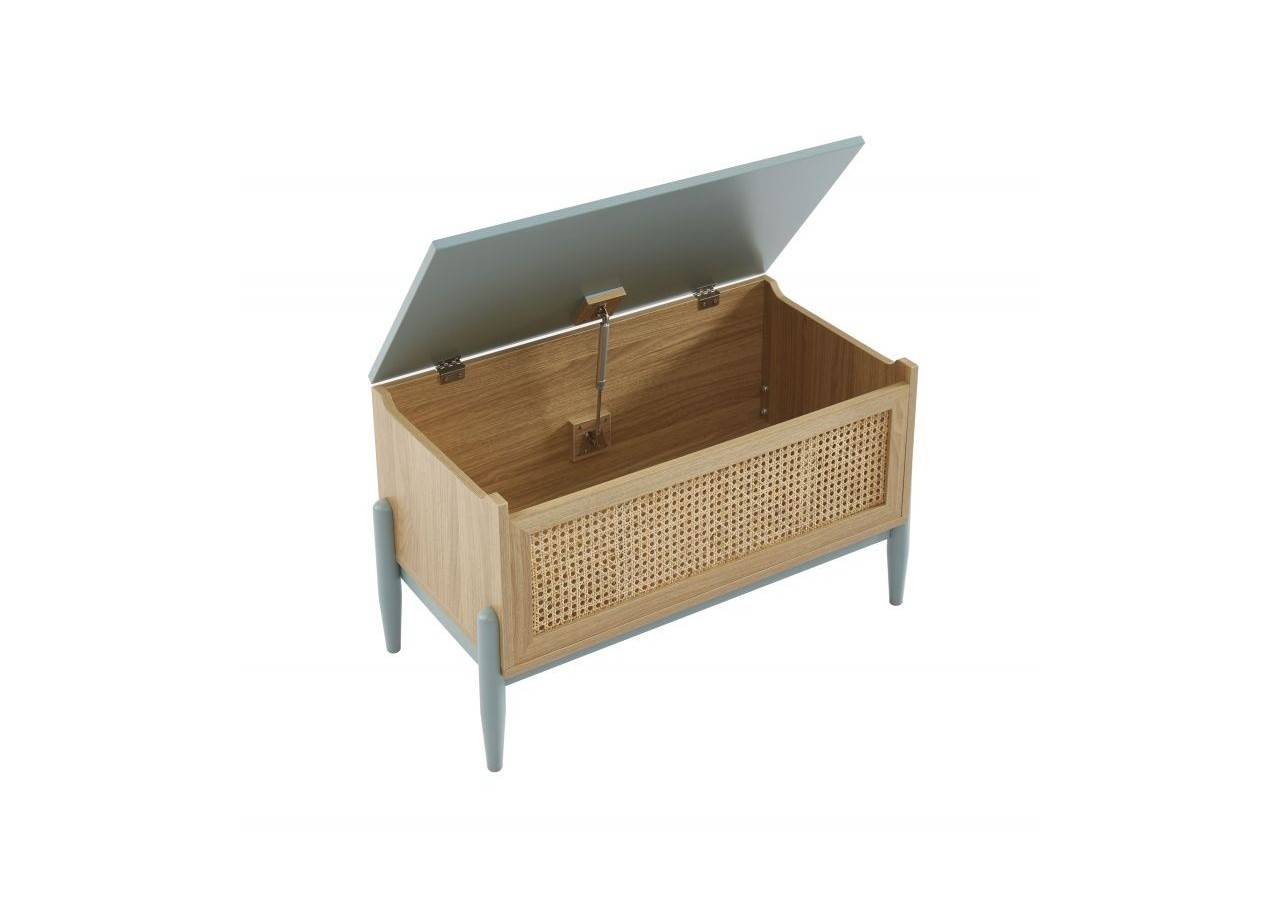 Coffre à jouet PABLO bleu et cannage rotin