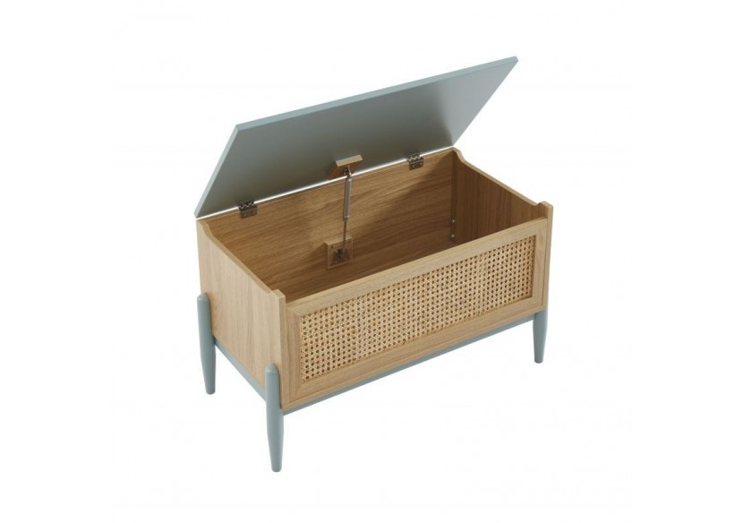 Coffre à jouet PABLO bleu et cannage rotin