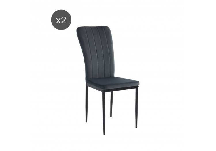Lot de 2 chaises POPPY velours gris anthracite pieds métal noir