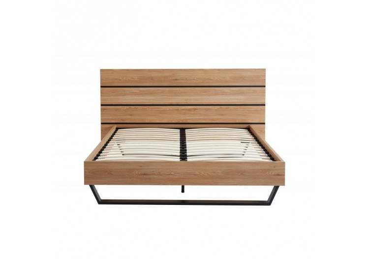 Lit FELIX effet chêne et métal noir 160x200 sommier inclus