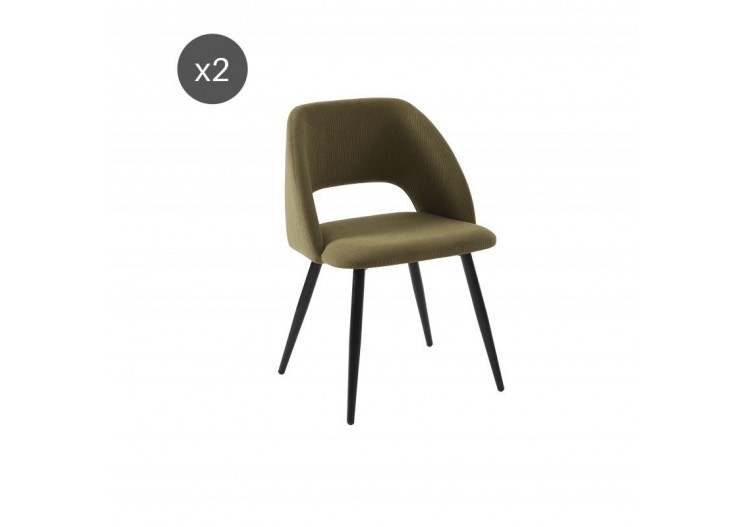 Lot de 2 chaises VINTAGE velours côtelé kaki pieds métal noir