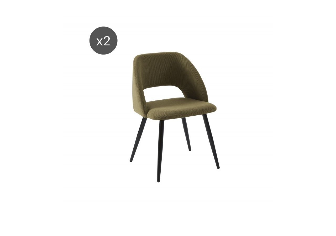 Lot de 2 chaises VINTAGE velours côtelé kaki pieds métal noir