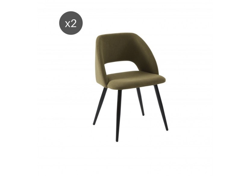 Lot de 2 chaises VINTAGE velours côtelé kaki pieds métal noir