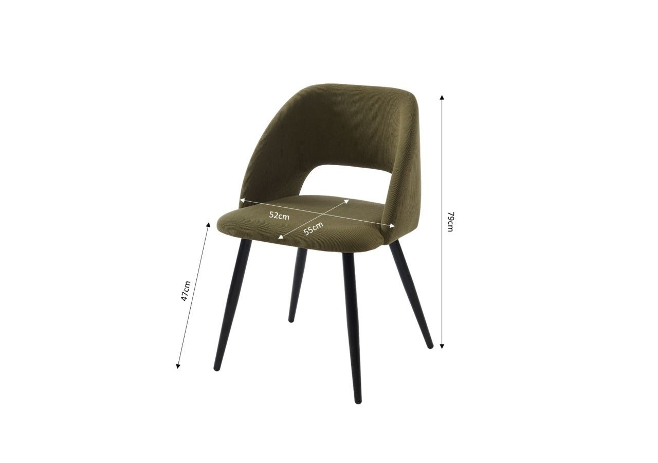 Lot de 2 chaises VINTAGE velours côtelé kaki pieds métal noir