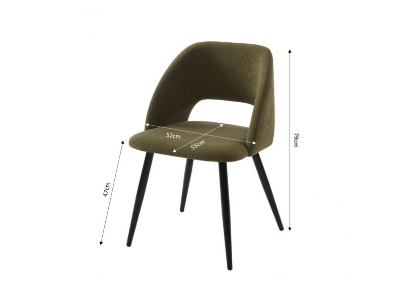 Lot de 2 chaises VINTAGE velours côtelé kaki pieds métal noir