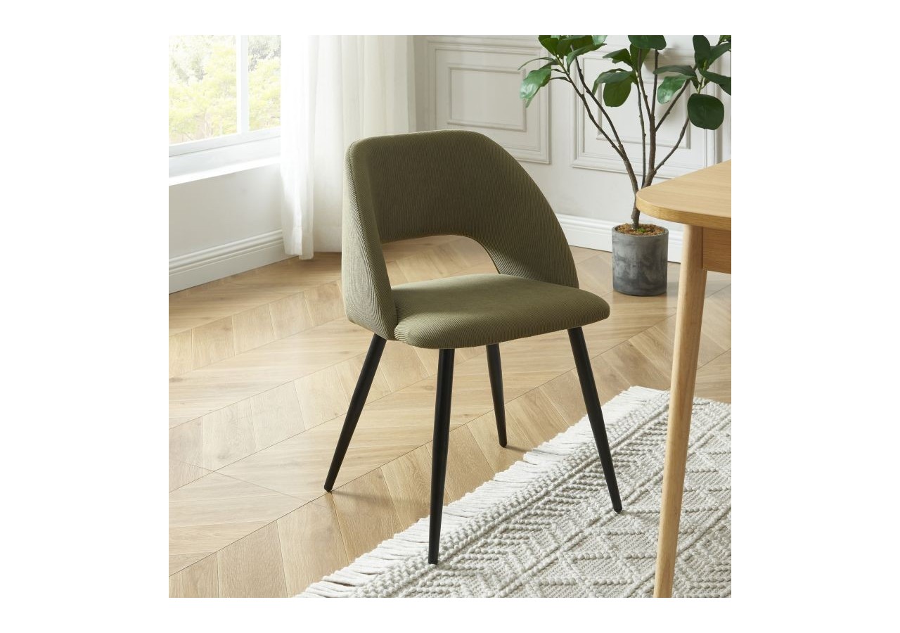 Lot de 2 chaises VINTAGE velours côtelé kaki pieds métal noir