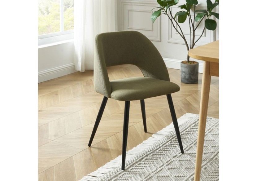 Lot de 2 chaises VINTAGE velours côtelé kaki pieds métal noir